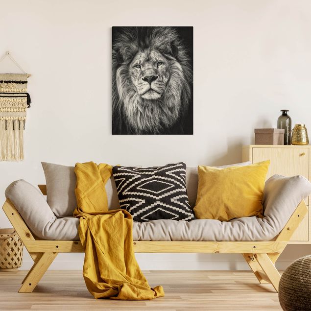 Stampa su tela oro Ritratto di leone in bianco e nero