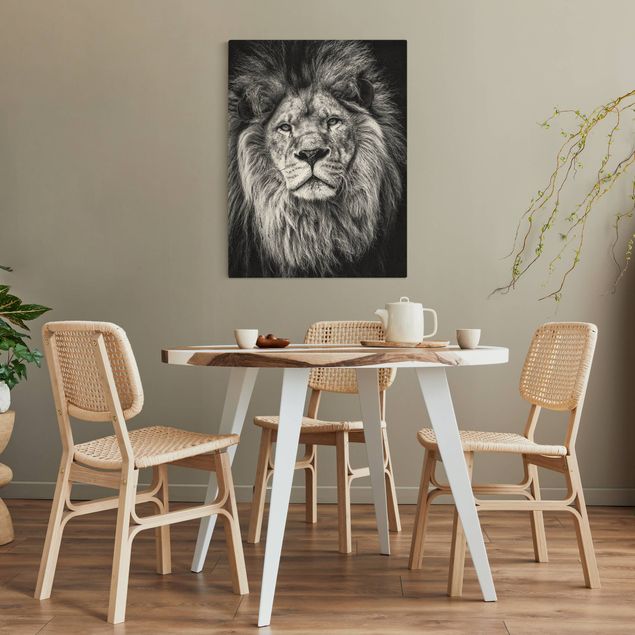 Quadro su tela animali Ritratto di leone in bianco e nero
