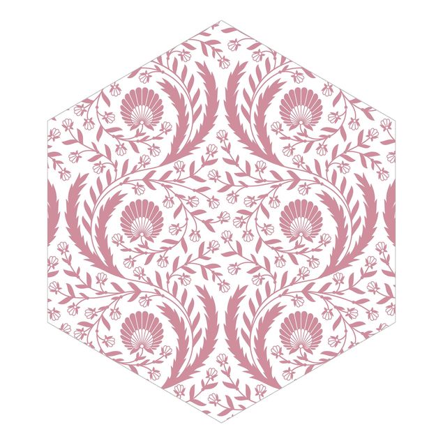 Carta da parati esagonale adesiva con disegni - Viticci con scevole in rosa antico