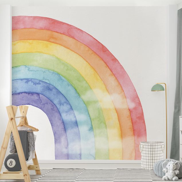carta da parati con arcobaleno Arcobaleno e nuvole acquerello