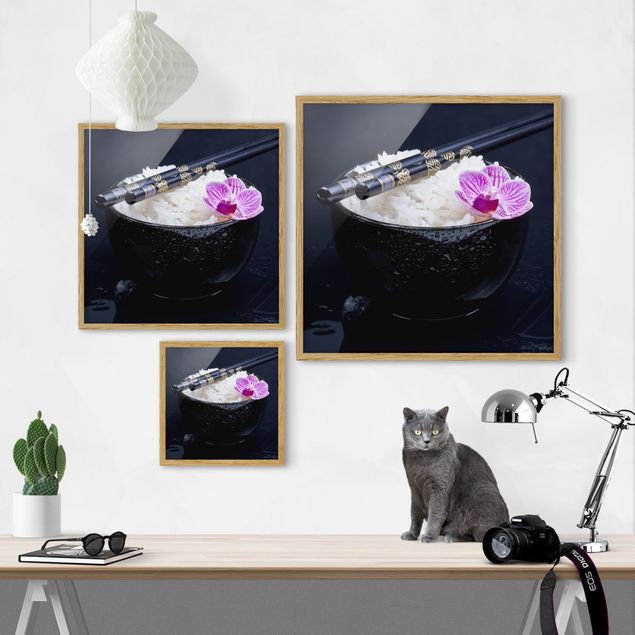 Poster con cornice - Ciotola di riso con orchidea