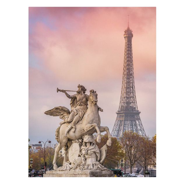 Stampa su tela - Statua equestre davanti alla Torre Eiffel