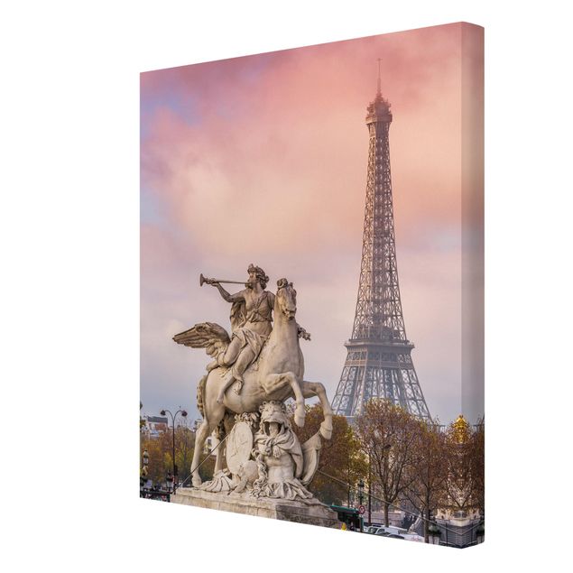 Stampa su tela - Statua equestre davanti alla Torre Eiffel