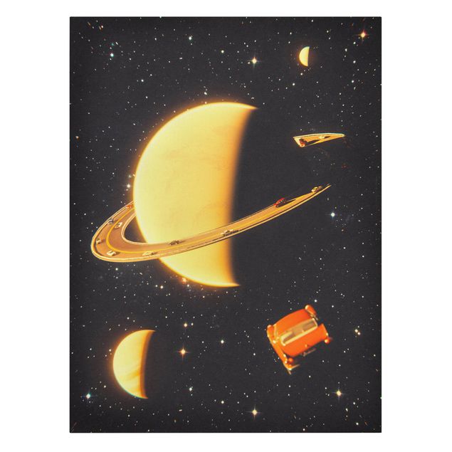 Stampa su tela - Collage retrò - Gli anelli di Saturno - Formato verticale 3:4