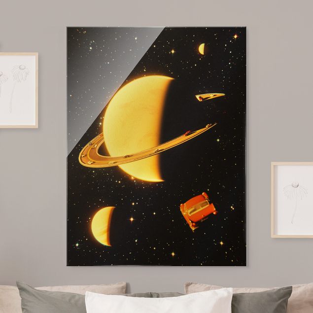 Lavagna magnetica in vetro Collage retrò - Gli anelli di Saturno