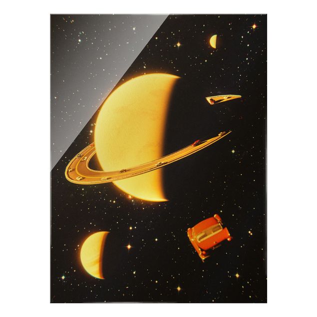 Quadro in vetro - Collage retrò - Gli anelli di Saturno