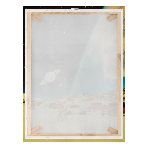 Stampa su tela - Collage retrò - Spiaggia galattica - Formato verticale 3:4