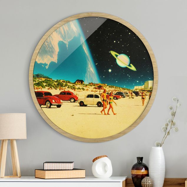 Poster con cornice rotonda Retro Collage - Galaktischer Strand