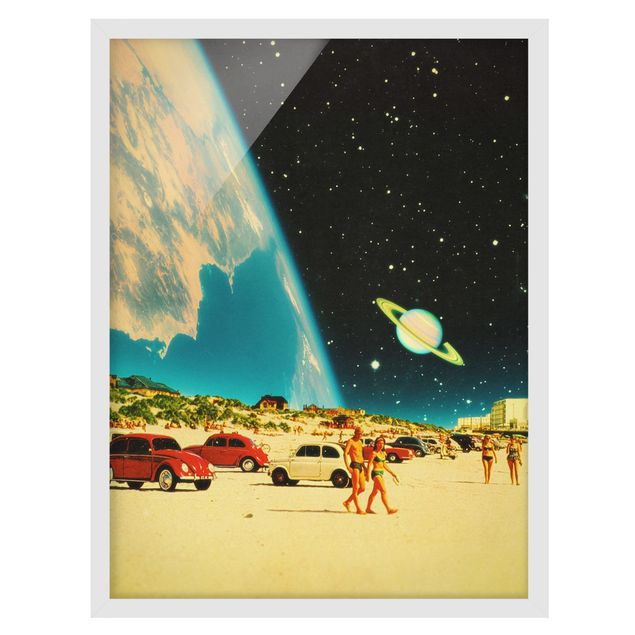 Poster con cornice - Collage retrò - Spiaggia galattica