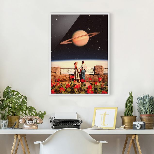 Poster con cornice - Collage retrò - Amore nello spazio