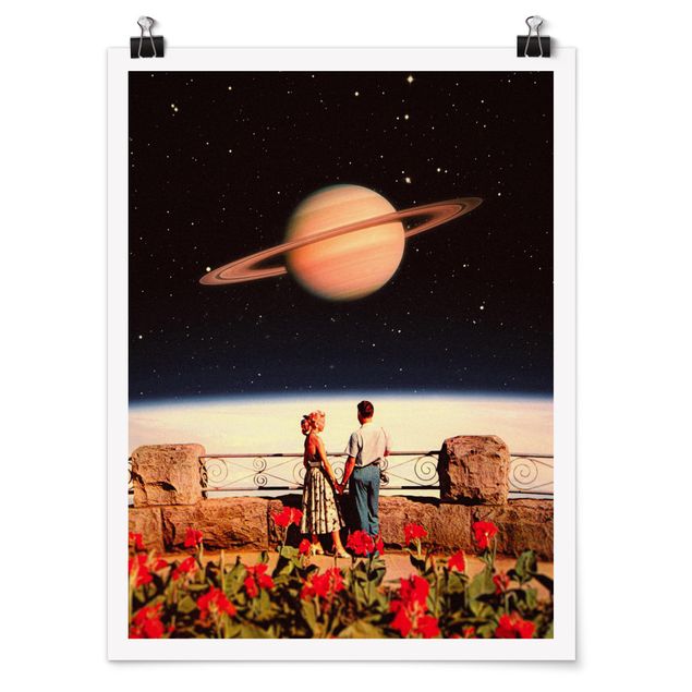 Poster riproduzione - Collage retrò - Amore nello spazio