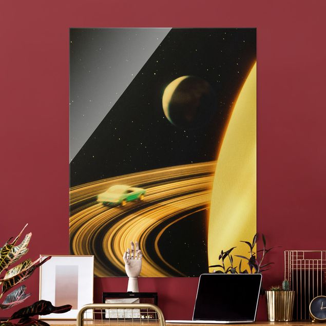 Lavagna magnetica in vetro Collage retrò - Saturn Highway