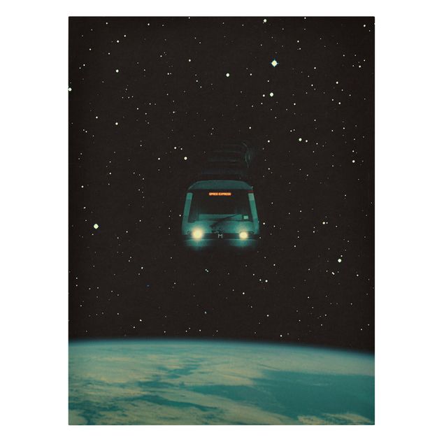 Stampa su tela - Collage retrò - Space Express - Formato verticale 3:4