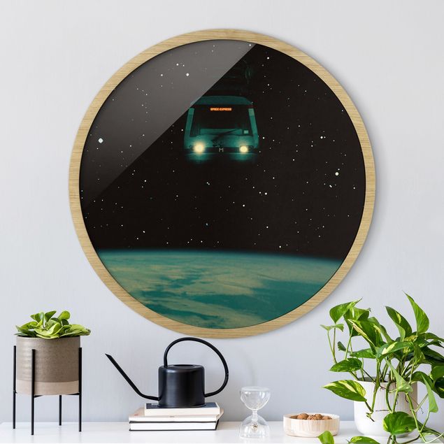Poster con cornice rotonda Retro Collage - Space Express