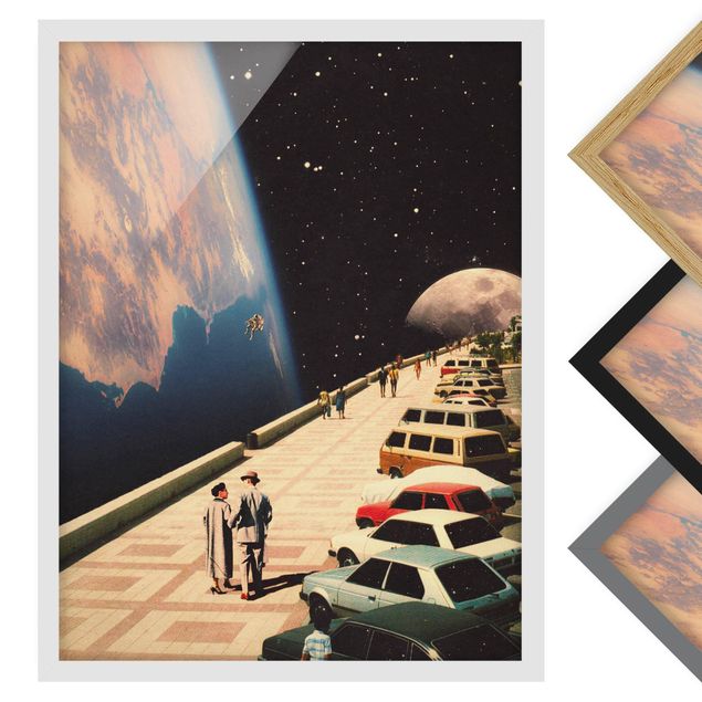Poster con cornice - Collage retrò - Passeggiata spaziale