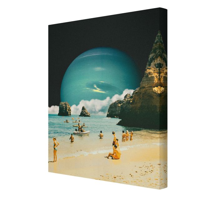 Stampa su tela - Collage retrò - Spiaggia spaziale - Formato verticale 3:4