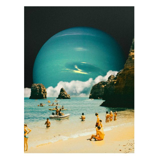 Lavagna magnetica - Collage retrò - Spiaggia spaziale - Formato verticale 3:4