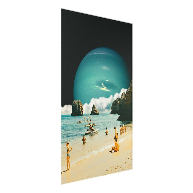 Quadro in vetro - Collage retrò - Spiaggia spaziale