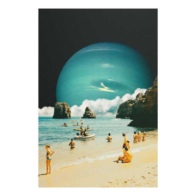 Quadro in vetro - Collage retrò - Spiaggia spaziale