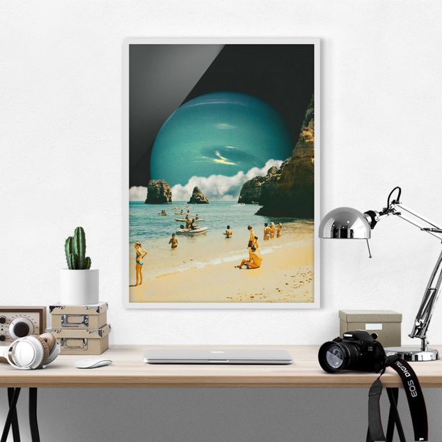 Poster con cornice - Collage retrò - Spiaggia spaziale