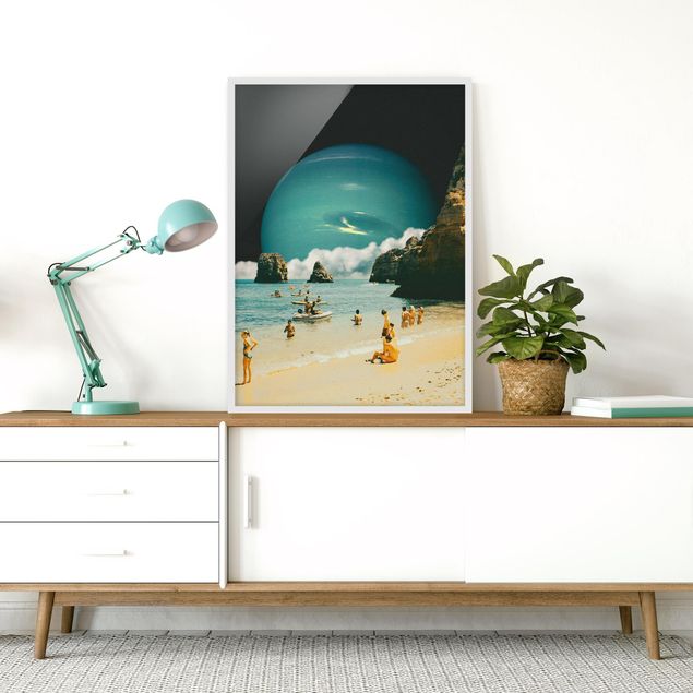 Poster con cornice - Collage retrò - Spiaggia spaziale