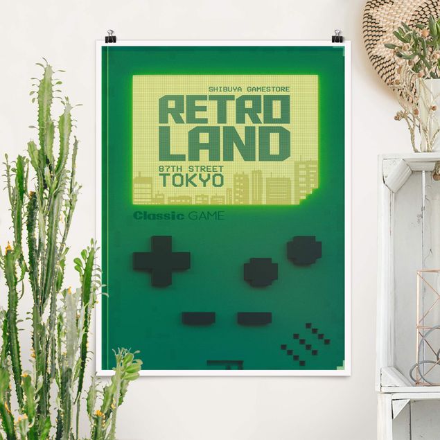 Poster cameretta bambini verde Console Retro Gaming in turchese