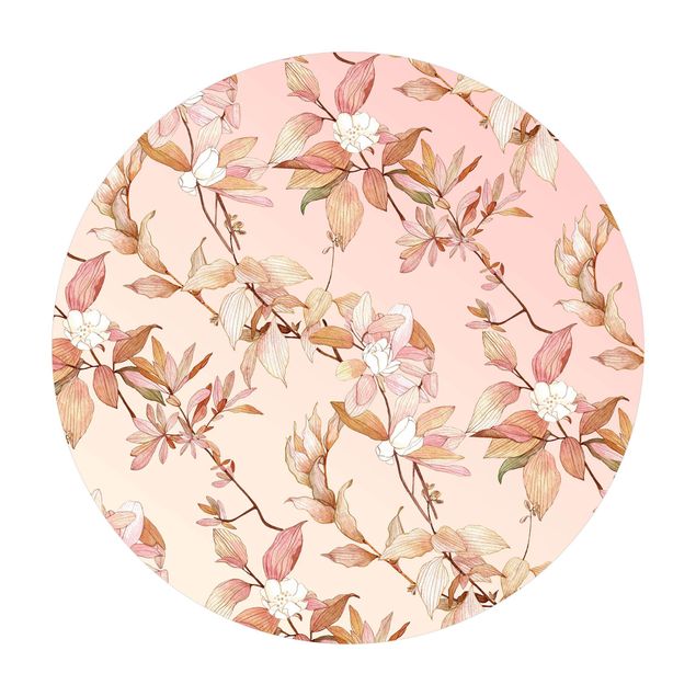 Tappeto in vinile rotondo - Fiori romantici in acquerello natura rosa