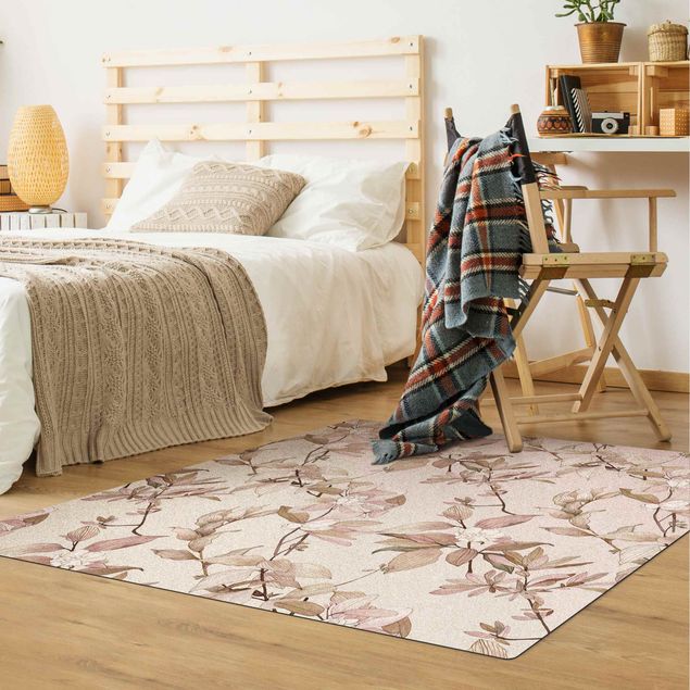 Beige tappeti moderni soggiorno Fiori Acquerello Romantico Natura Sabbia