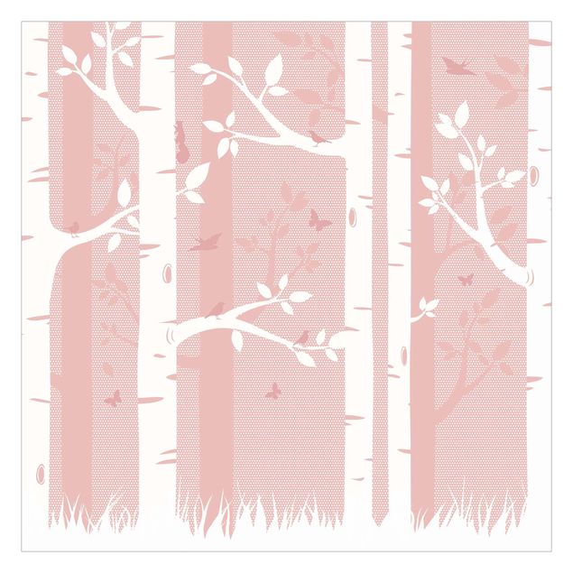 Carta da parati - pink birches with butterflies and birds
