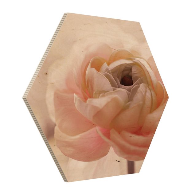 Esagono in legno - Focus su fioritura rosa