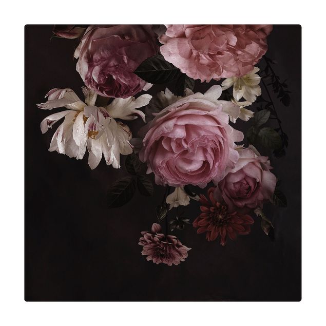 Tappetino di sughero - Rose su sfondo nero vintage - Quadrato 1:1