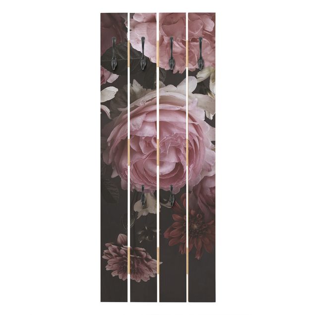Appendiabiti in legno - Rose su sfondo nero vintage