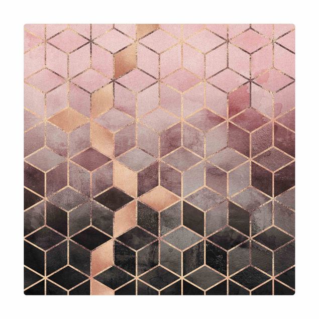 Tappetino di sughero - Geometria dorata con rosa e grigio - Quadrato 1:1