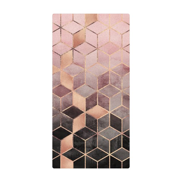 Tappetino di sughero - Geometria dorata con rosa e grigio - Formato verticale 1:2