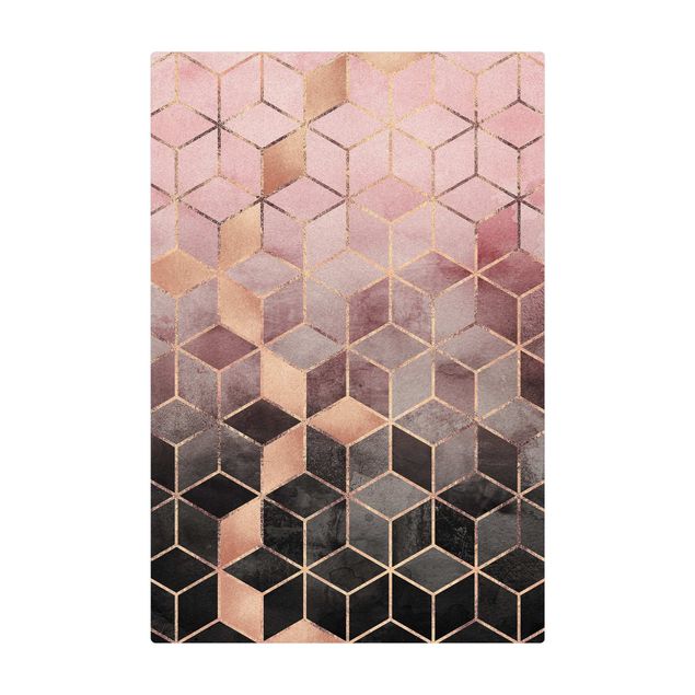 Tappetino di sughero - Geometria dorata con rosa e grigio - Formato verticale 2:3