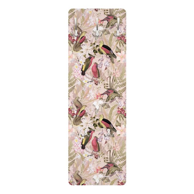 Appendiabiti - Uccelli rosa pastello con i fiori