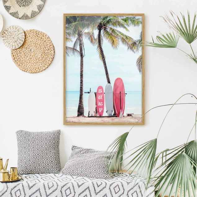 Riproduzioni di Gal Design Tavole da surf rosa sotto le palme