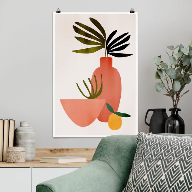 Poster illustrazioni Vaso rosa con limone