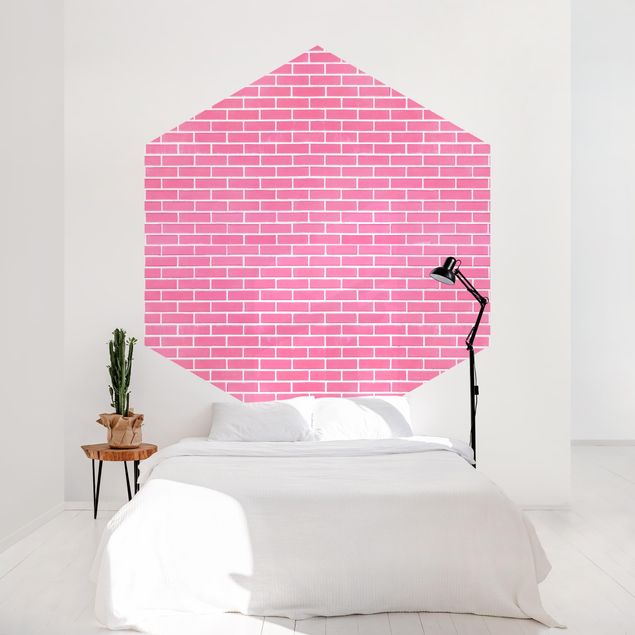Fotomurale esagonale autoadesivo - Muro di mattoni rosa