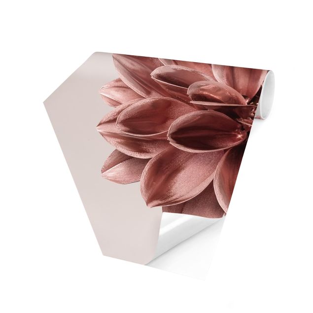 Carta da parati esagonale adesiva con disegni - Dalia in oro rosa metallico