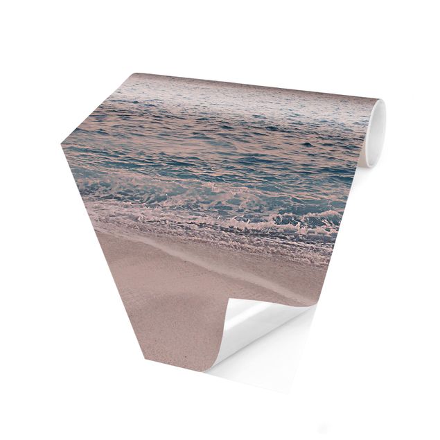 Carta da parati esagonale adesiva con disegni - Spiaggia oro rosa la mattina