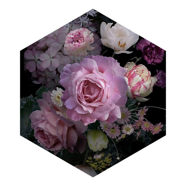 Carta da parati esagonale adesiva con disegni - Bouquet di rose da sogno