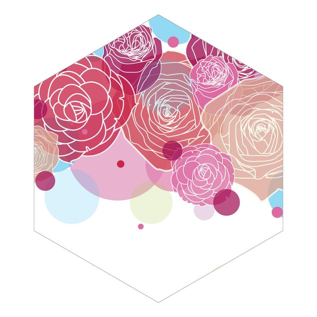 Carta da parati esagonale adesiva con disegni - Roses and Bubbles