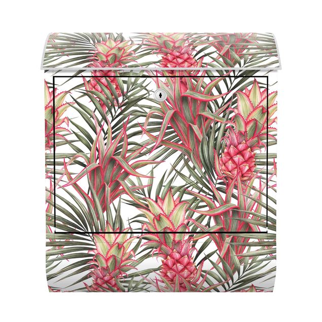 Cassetta postale - Ananas rossi con foglie di palma tropicali