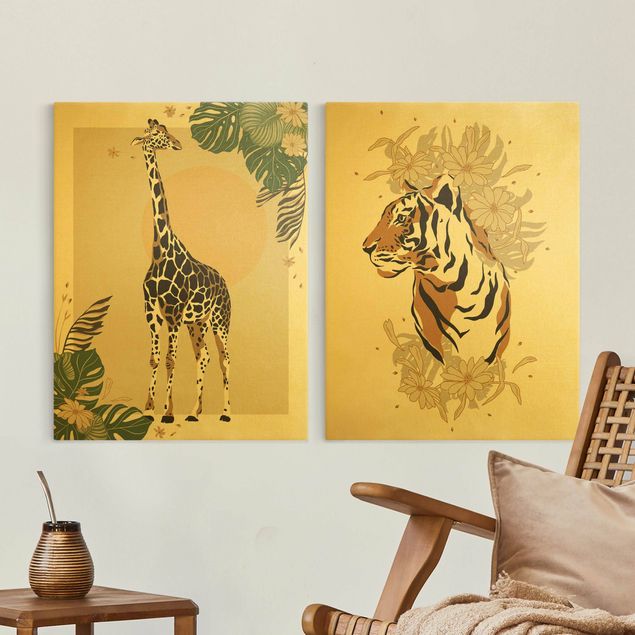 Stampa su tela 2 parti - Animali da safari - Giraffa e tigre