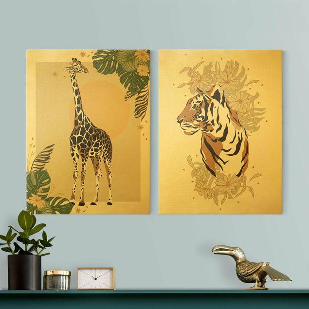 Quadri con giraffe Animali del Safari - Giraffa e tigre