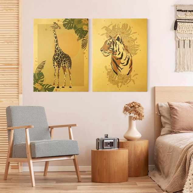 Tela tigre Animali del Safari - Giraffa e tigre