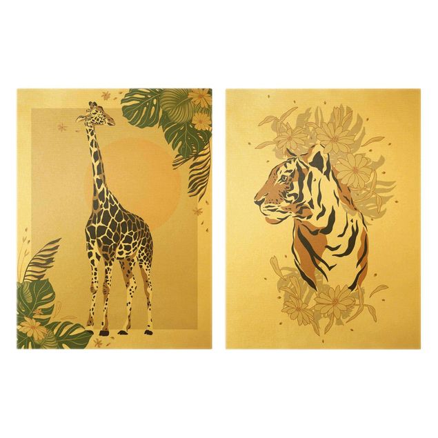 Stampe su tela fiori Animali del Safari - Giraffa e tigre