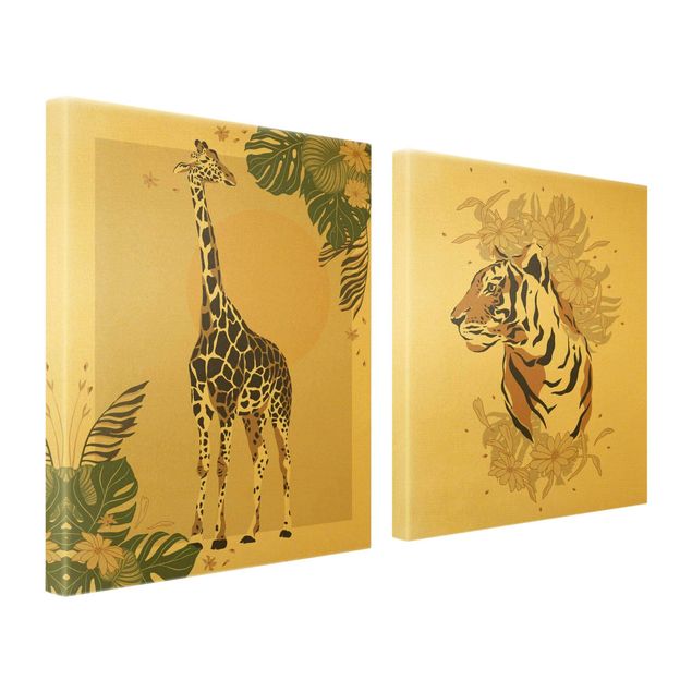 Stampe su tela animali Animali del Safari - Giraffa e tigre
