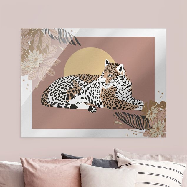 Lavagna magnetica vetro Animali del Safari - Leopardo al tramonto